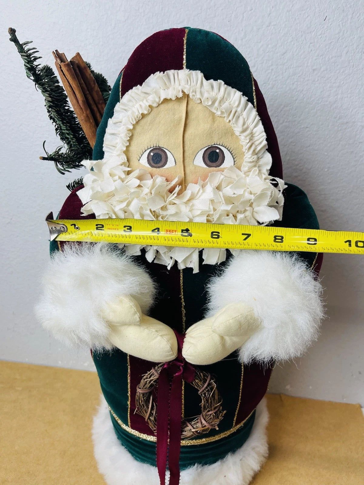 Handmade Farmhouse-Style Vintage Santa Figurine, 21” H: Rustic Christmas Decor.