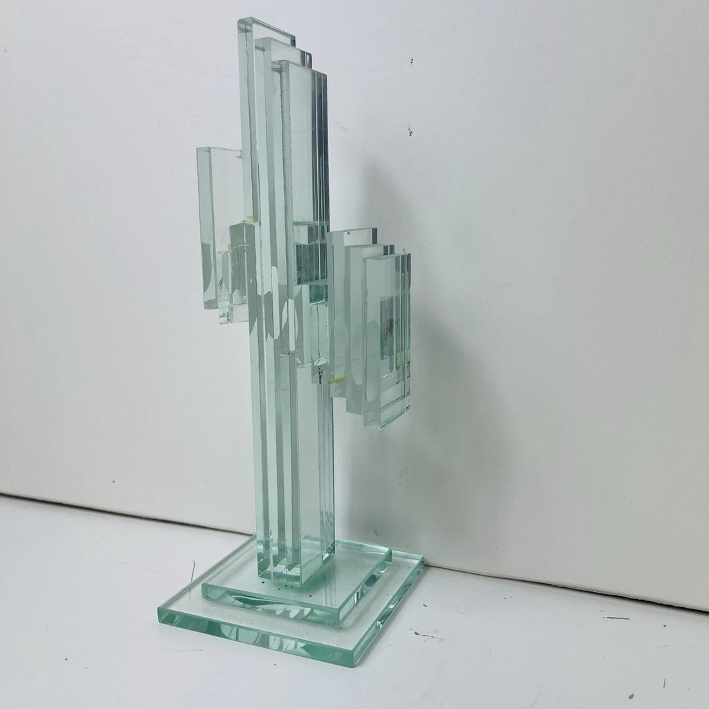 Stacked Art Glass Clear Cactus Figurine Sculpture Southwest Folk Art Statue Deco