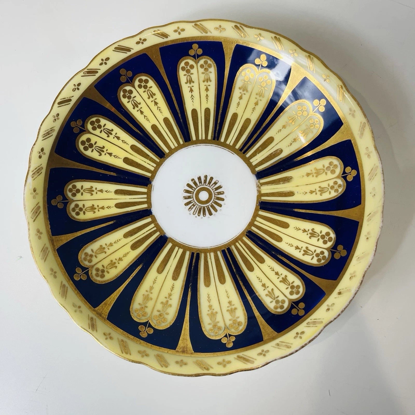 Vintage Derby Style Blue Gold Yellow Pattern 6” Home Office Accent Decor Collect