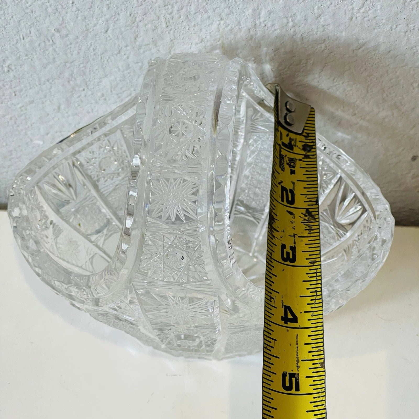 Bohemia Hand Cut Glass Basket - Flower Base - Vintage Home Decor - No Box