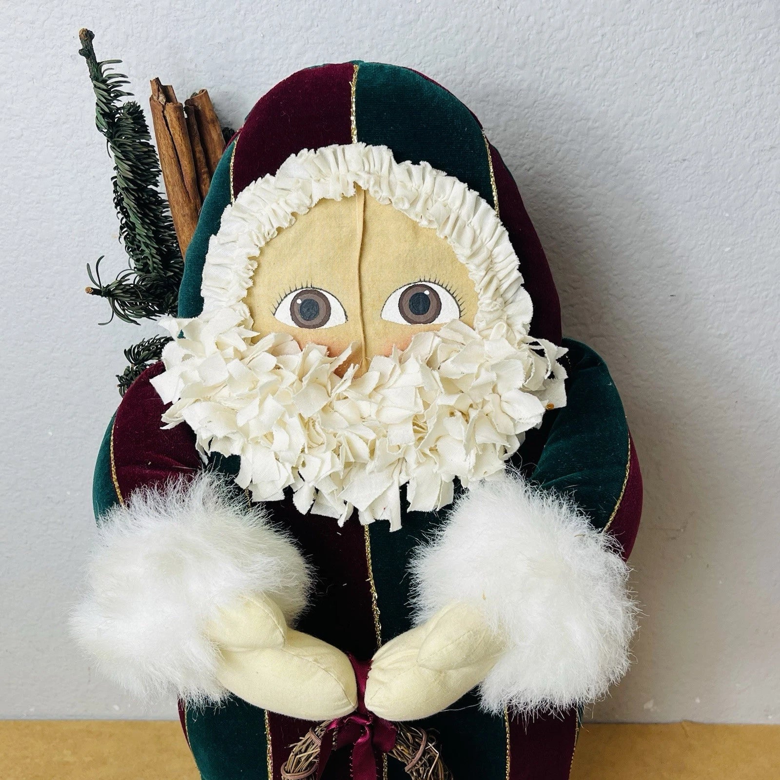 Handmade Farmhouse-Style Vintage Santa Figurine, 21” H: Rustic Christmas Decor.
