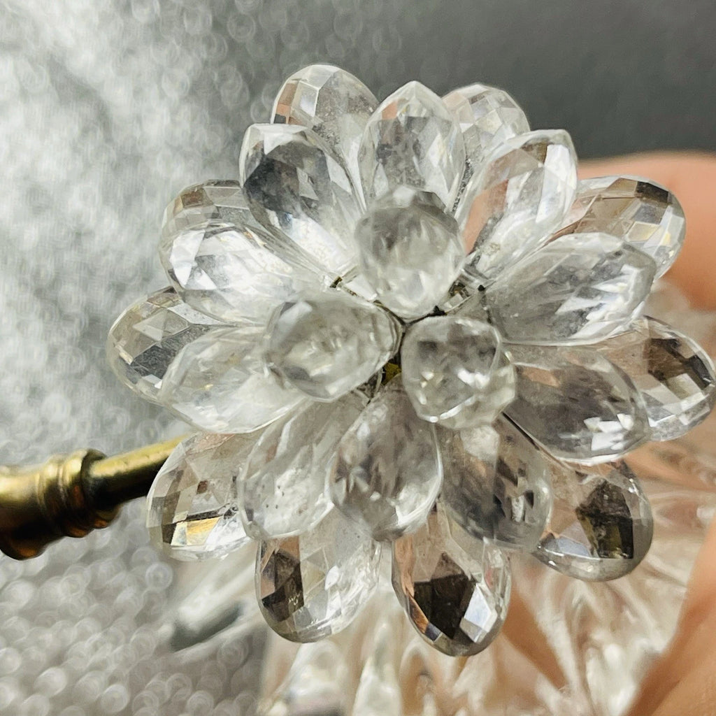 Clear Glass Perfume Bottle with Metal Flower & Rhinestone Pump Accent – Decorative