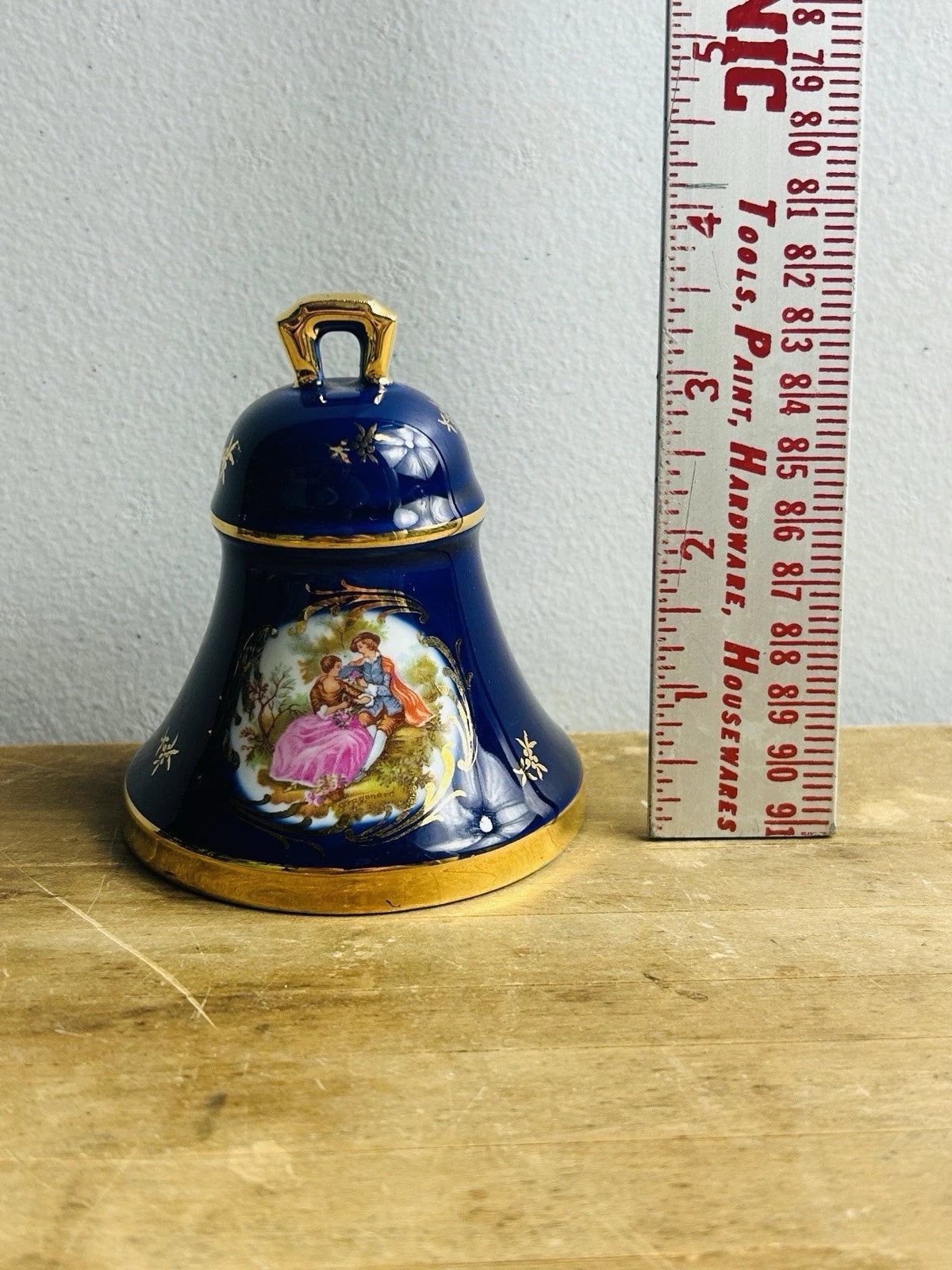 Limoges Castel Cobalt Blue Porcelain Bell Gold Trim! 3 1/2"