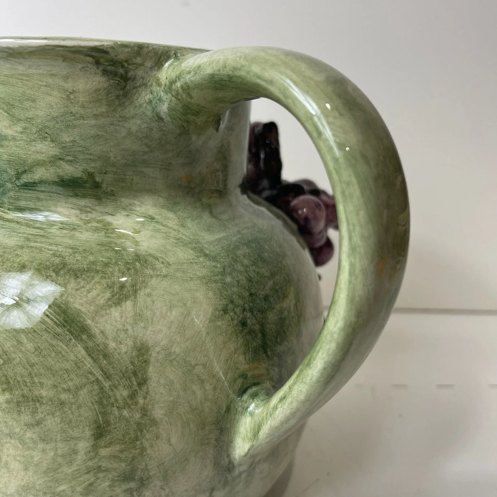 San Marco Nove Italy Hand-painted Pitcher Purple Grapes Green Embossed