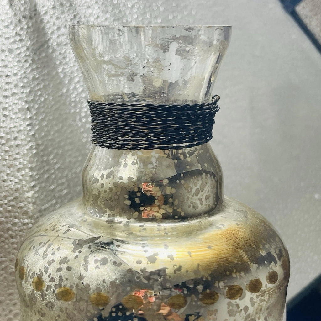 Autumn Mercury Glass Display Bottle with Metal Accents | Fall Decor
