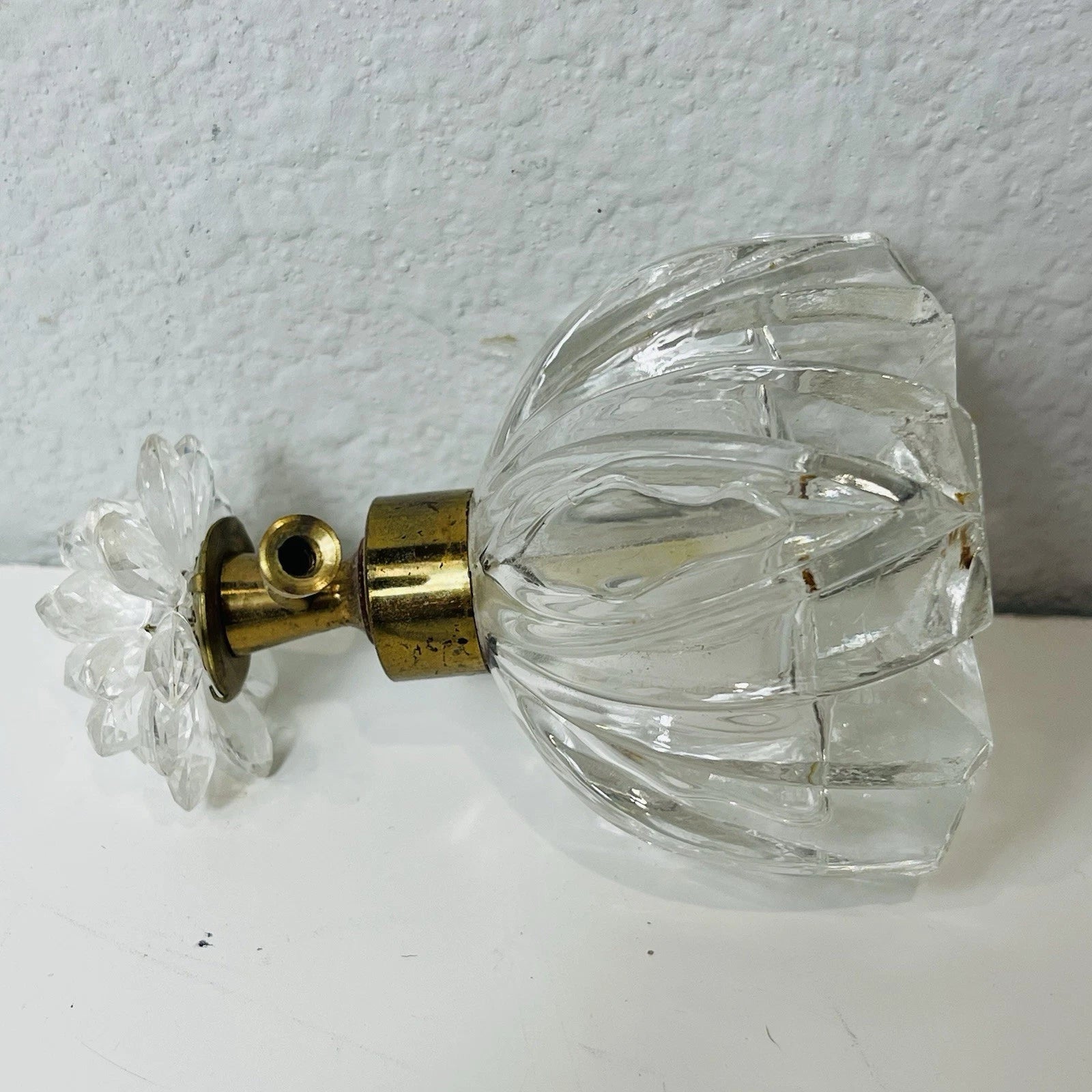 Clear Glass Perfume Bottle with Metal Flower & Rhinestone Pump Accent – Decorative