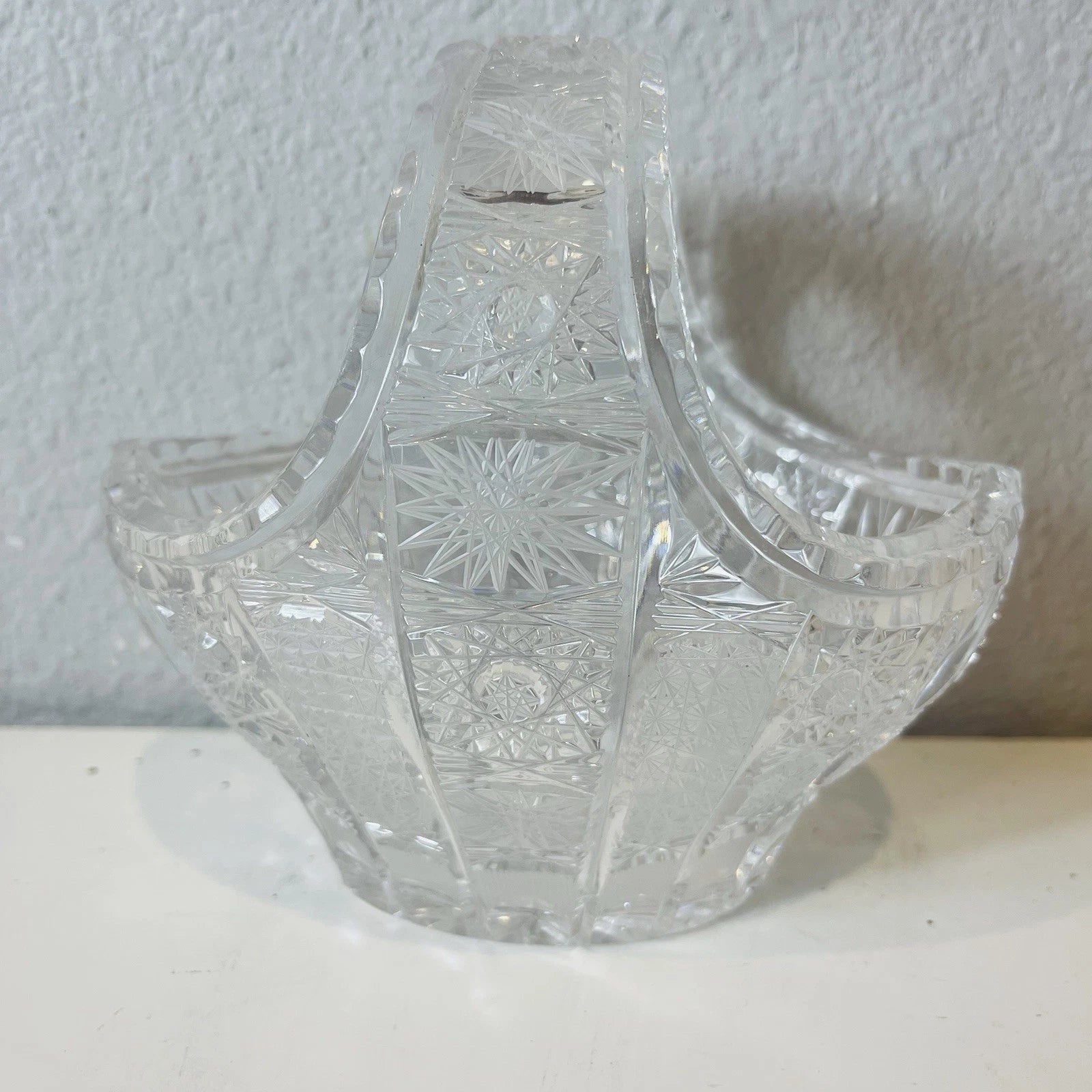 Bohemia Hand Cut Glass Basket - Flower Base - Vintage Home Decor - No Box