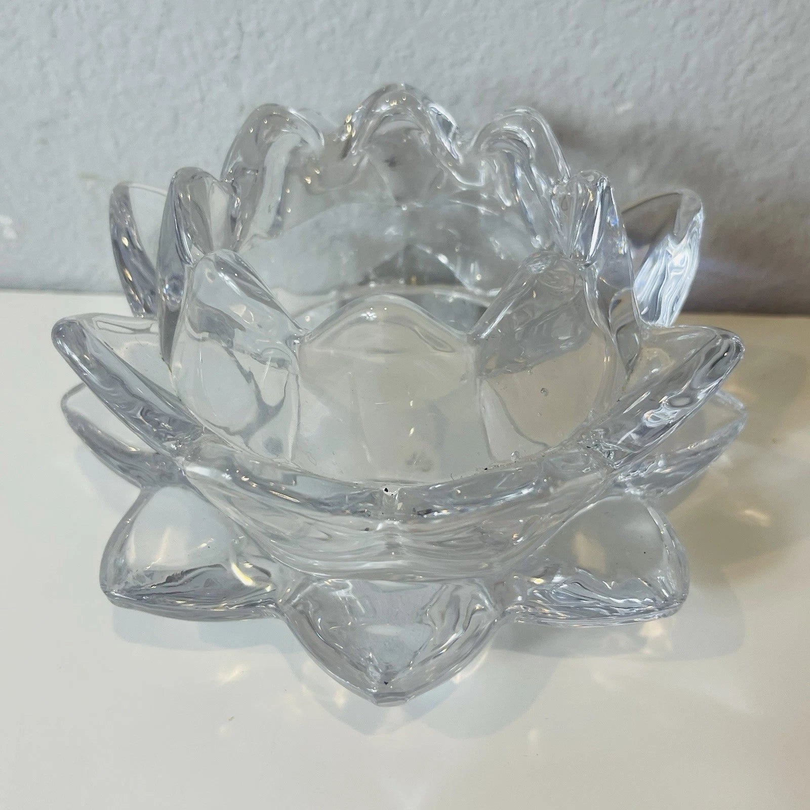 Crystal Lotus Water Lily Faceted Candle Holder Unmarked Home Office AccentDecor