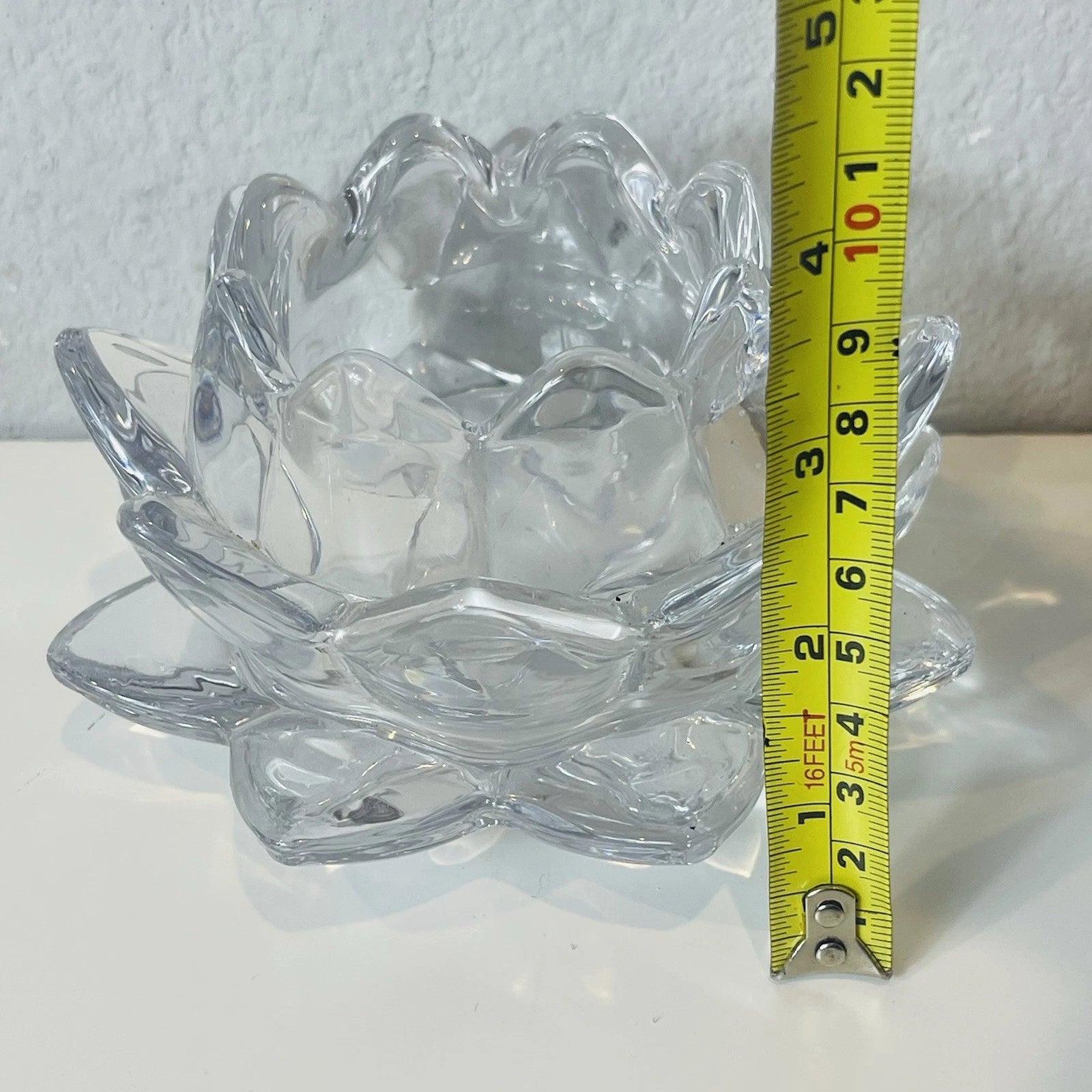 Crystal Lotus Water Lily Faceted Candle Holder Unmarked Home Office AccentDecor
