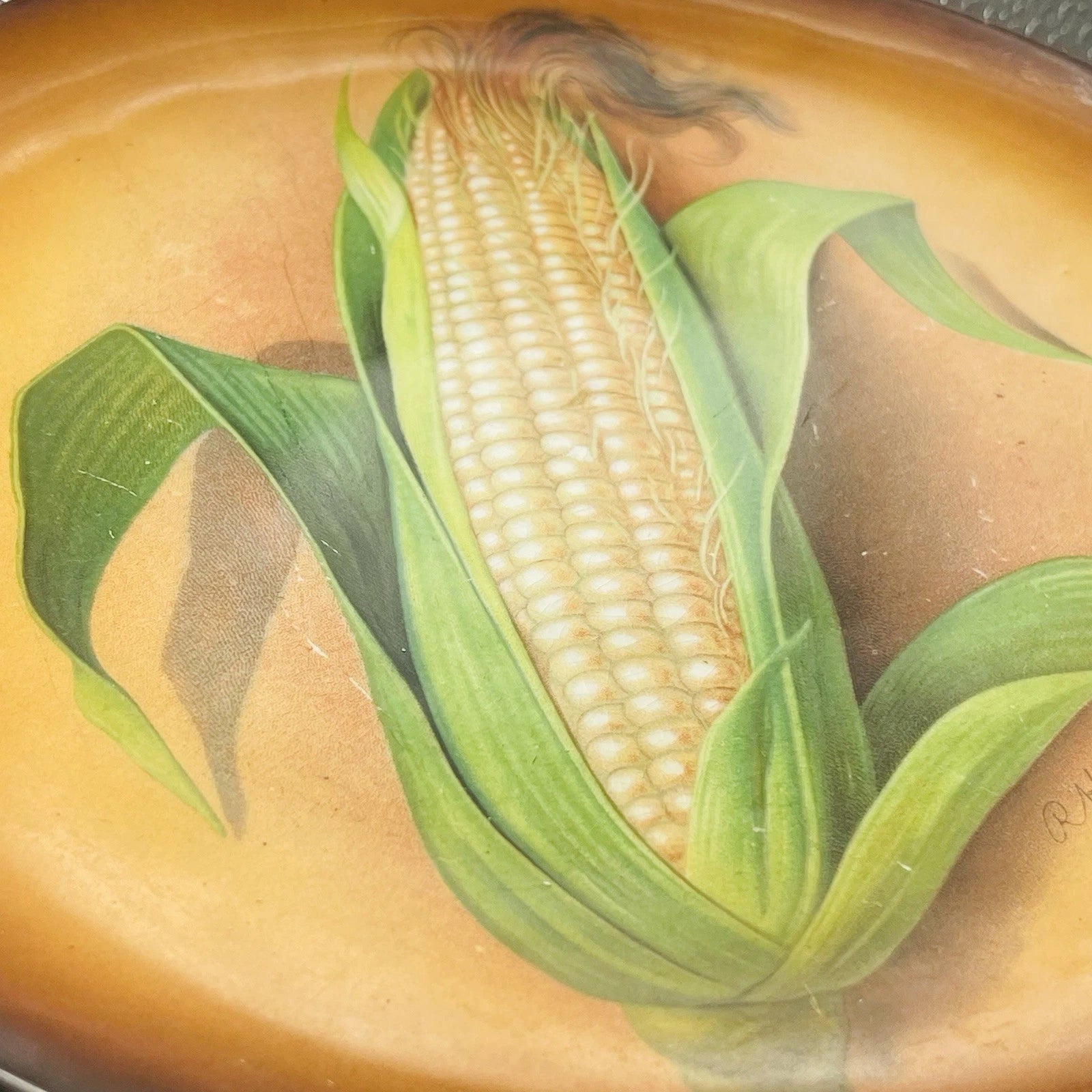 Vintage Corn- decorated Plate, R.K. Beck Signed – Home Office Accent Décor