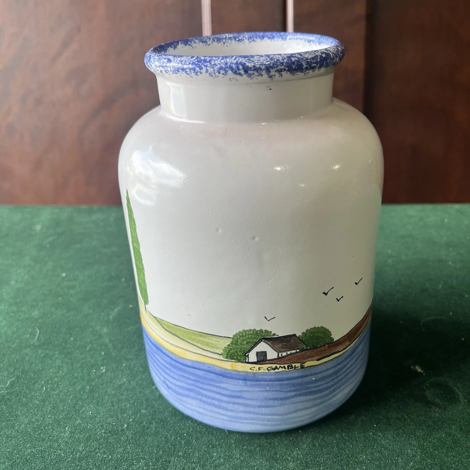 Vintage Ceramic Jar Hand-painted Countryside Motif Canister Storage C.F Gamble