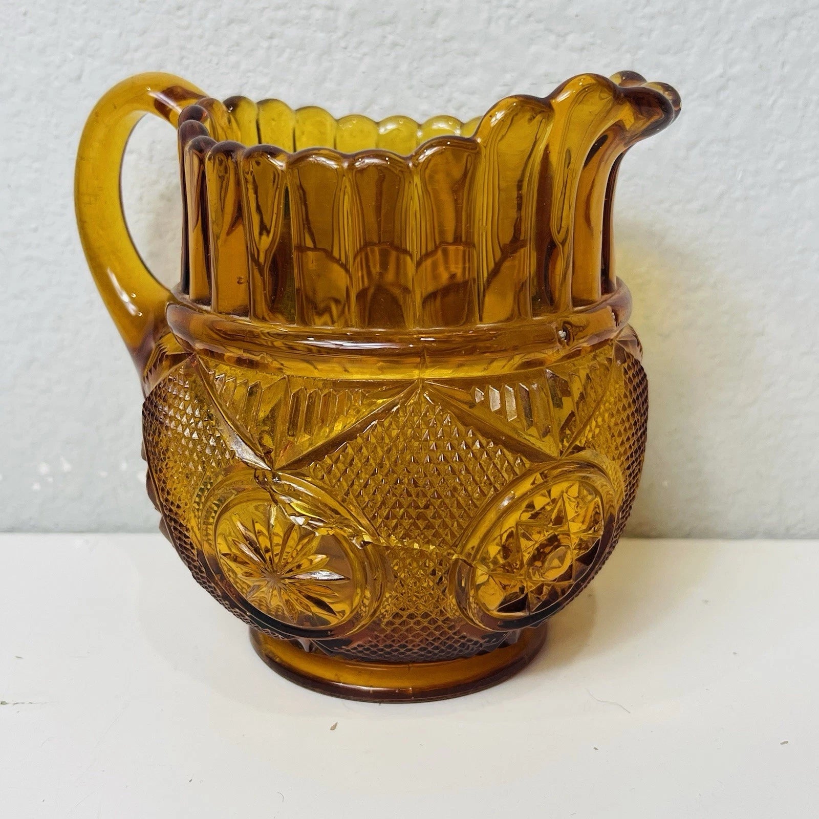 Rare Depression Antique Amber Glass Creamer Milk Pitcher For Arts Crafts “As Is”