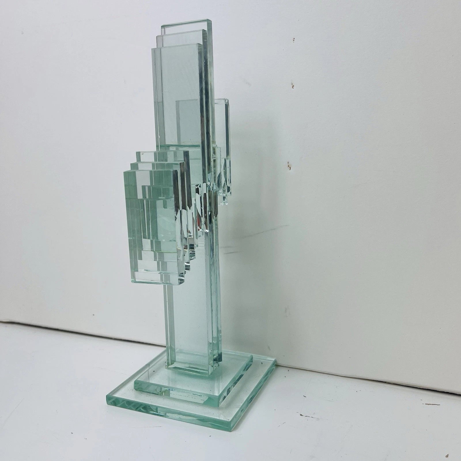 Stacked Art Glass Clear Cactus Figurine Sculpture Southwest Folk Art Statue Deco