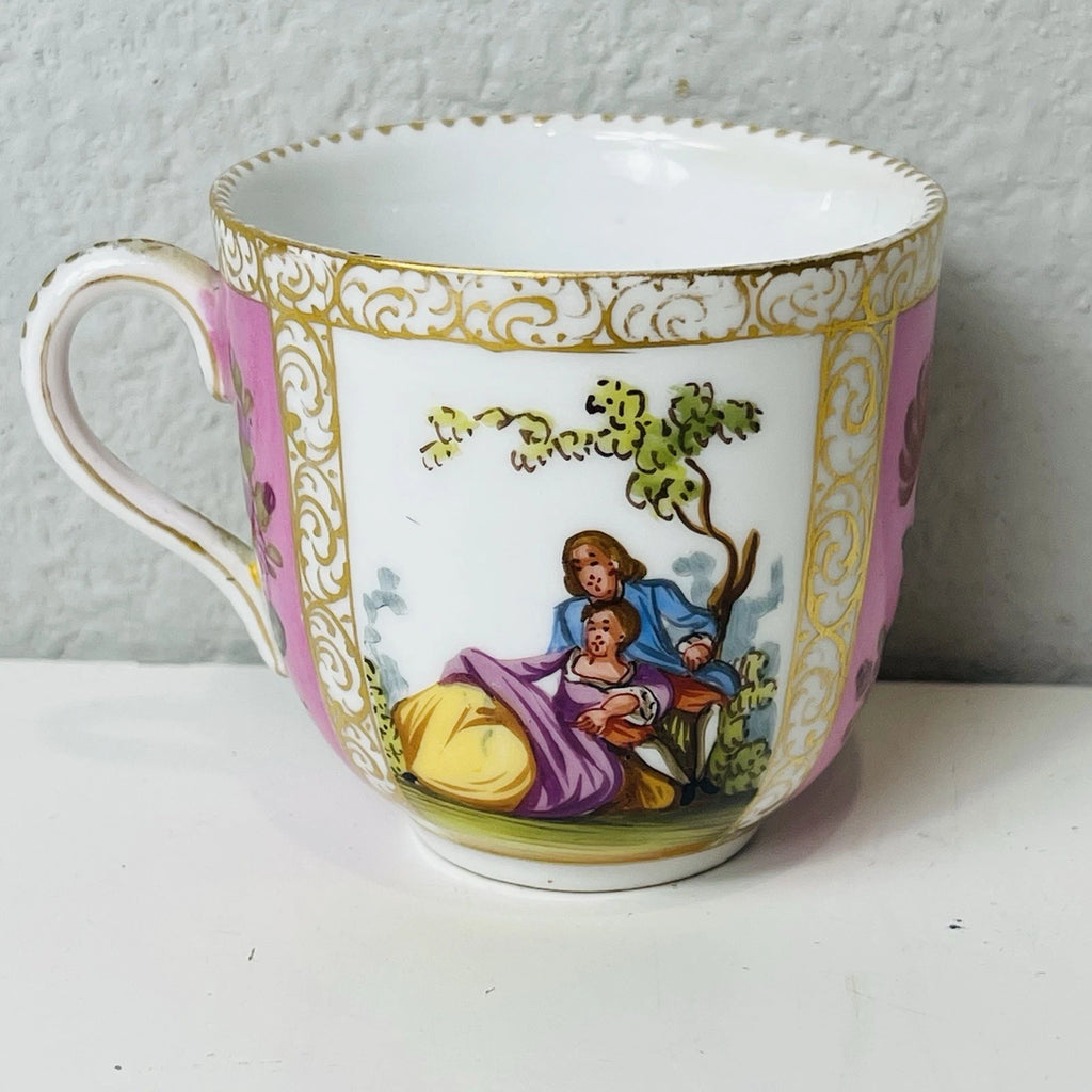 Antique Hand Painted Watteau Pat Dresden Singed Tea Cup Only Pink Yellow Floral