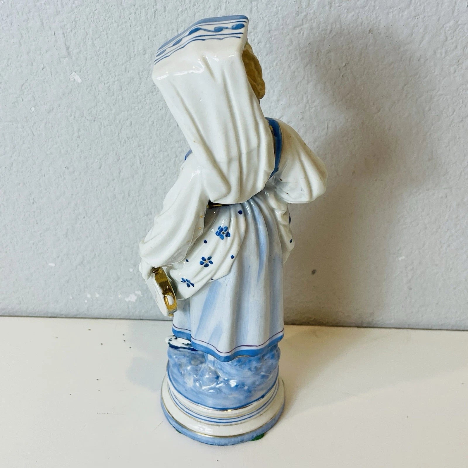Vintage Blue White Porcelain Girl Lady Figurine Home Office Decor Collectible