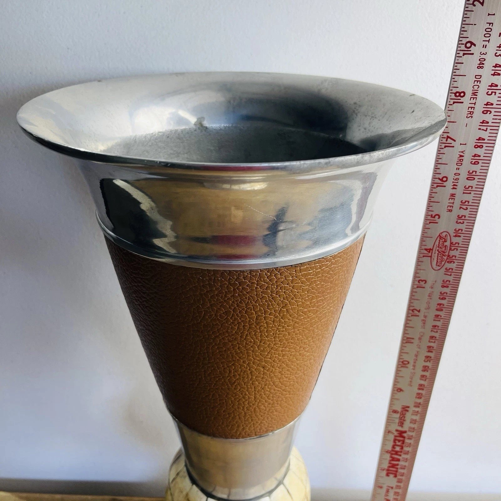 Tall Metal Alloy Trumpet-Style Vase with Multi-Pattern Design